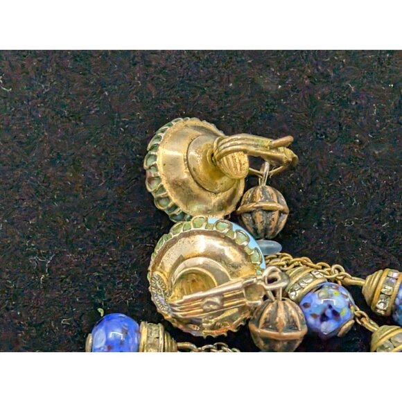 Vtg Beaded Faux Art Glass Rhinestone Dangle Drop Earrings By Kramer Of NY 3" HTF - Picture 8 of 16